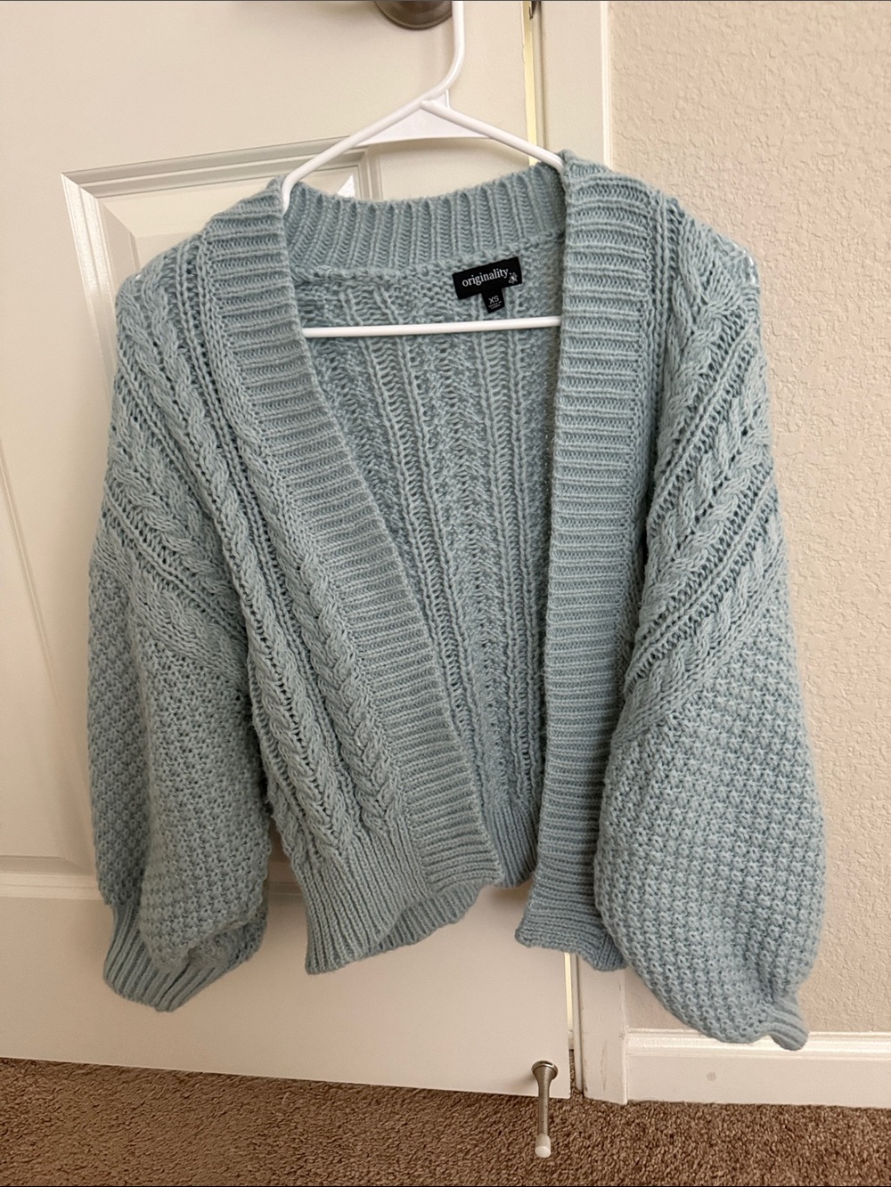Open-Front Chunky Knit Cardigan Sweater - Dusty Blue